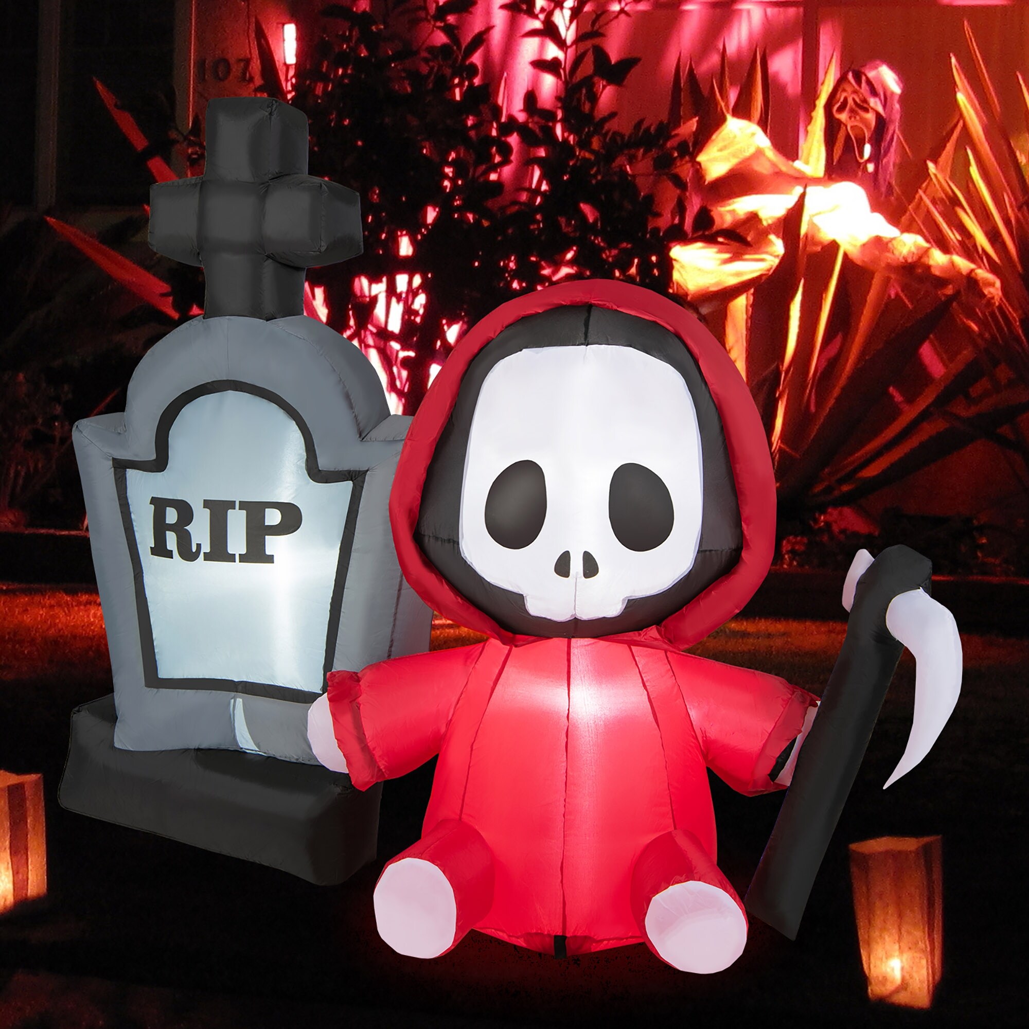 Gymax 5FT Halloween Inflatable Tombstone & Reaper Combo w/ LED