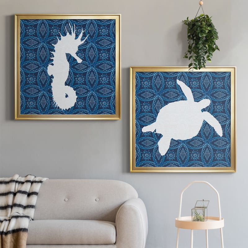 Sea Patterned Seahorse Premium Framed Canvas - Ready to Hang