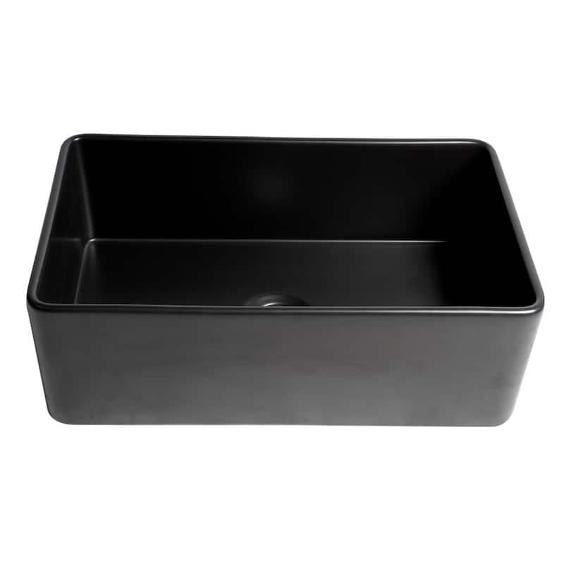 Black Matte Smooth Apron 30" x 18" Single Bowl Fireclay Farm Sink