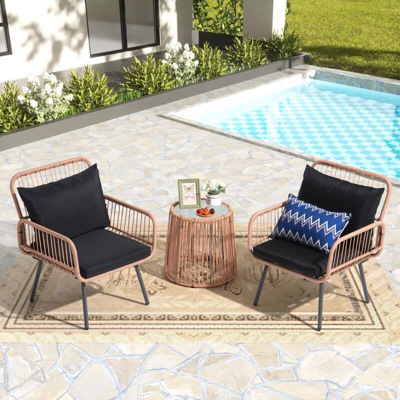 Outdoor 3 Piece Metal Patio Furniture Set Set Sofa - Black