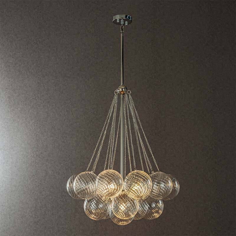 CraftHome Modern Glam Cluster Chandelier 6 Lights Pendant with Textured Glass Globes And Chrome Finish for Dining Room - W27'' - W27'' - Chrome