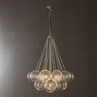 CraftHome Modern Glam Cluster Chandelier 6 Lights Pendant with Textured Glass Globes And Chrome Finish for Dining Room - W27''