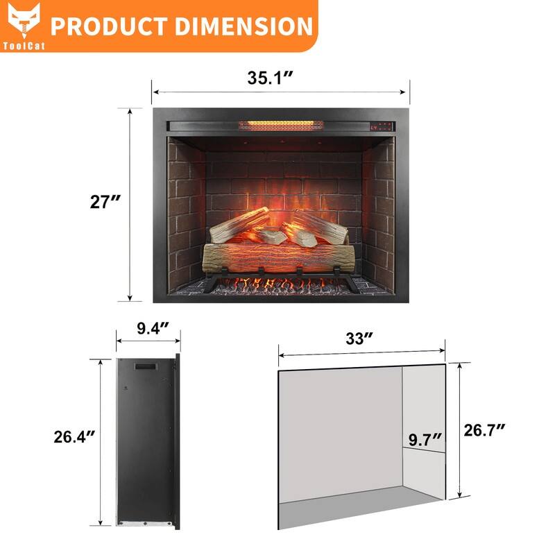 18/23/33 Inch Electric Fireplace Insert Ultra Thin Heater with Set Realistic Flame Touch Remote Control Overheating Protection