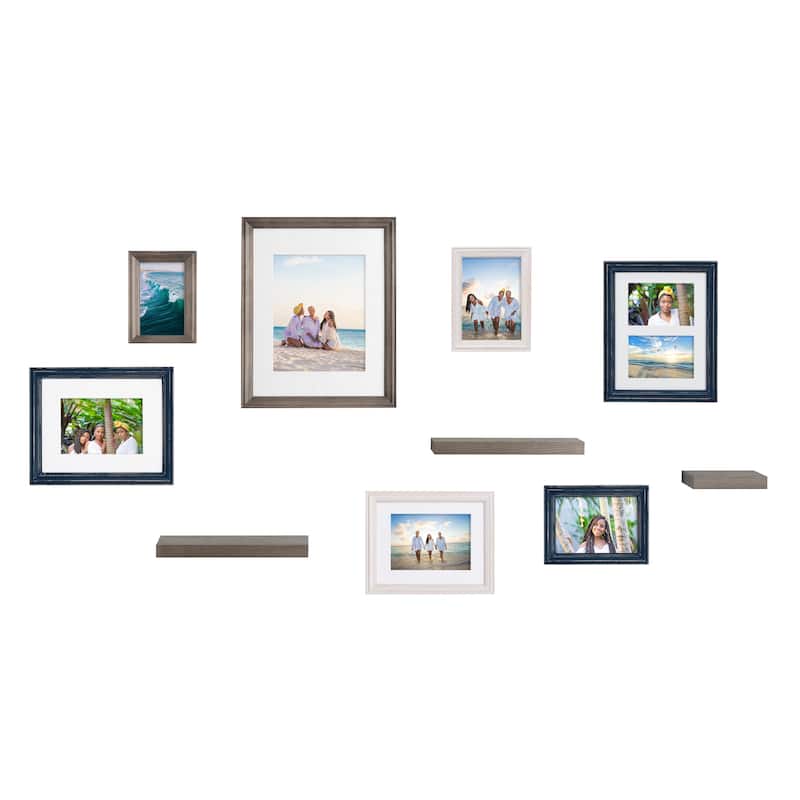 Kate and Laurel Bordeaux Gallery Wall Frame And Shelf Kit - Multi/Blue