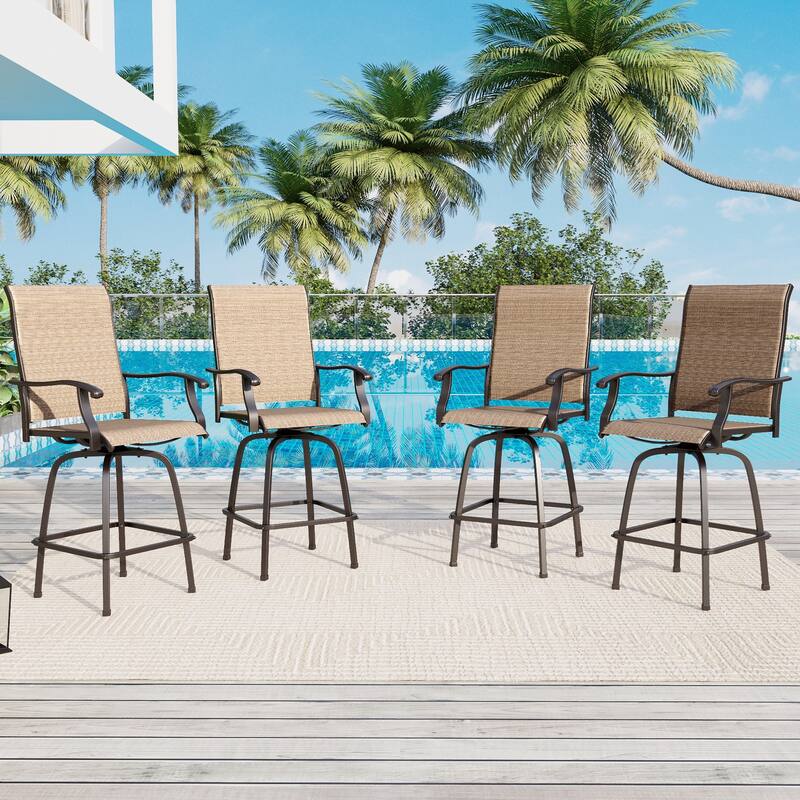 MAISON ARTS Swivel High Back Textilene Sling Fabric Patio Bar Stool Set of 2/4/6 - Set of 4-Unpadded