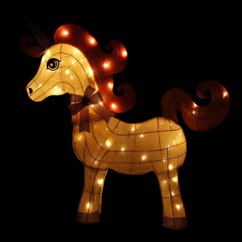White Mesh Light-Up Unicorn with Pink Mane and Tail - White, Pink