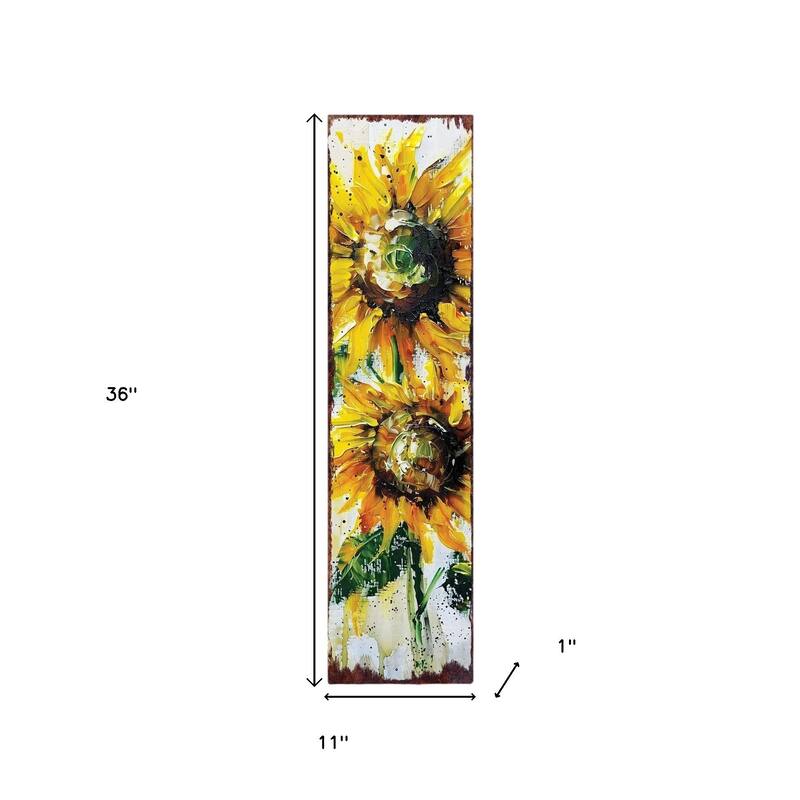 HomeRoots 36" White And Yellow Solid Wood Sunflowers Porch Sign