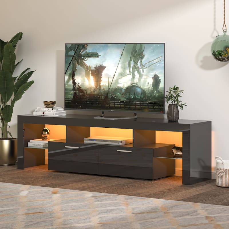 Modern TV Stand with 16-Color LED Lights, Remote Control, Strong Cabinet Support, Fits 65-Inch TVs