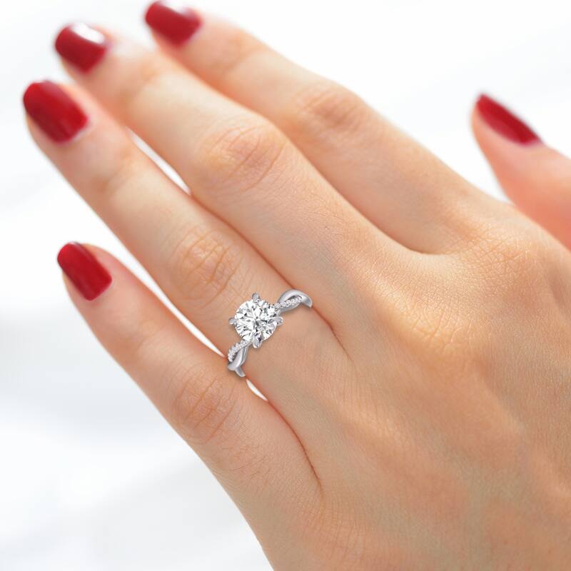 Marquee Agatha Twisted Pave Ring with IGI Certified 2 Carat Lab-Grown Round Diamond in 14K White Gold