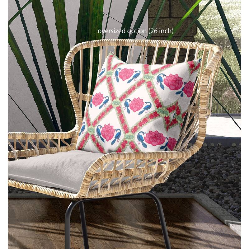Lotus Peacock Rose Indoor Outdoor Pillow Zip