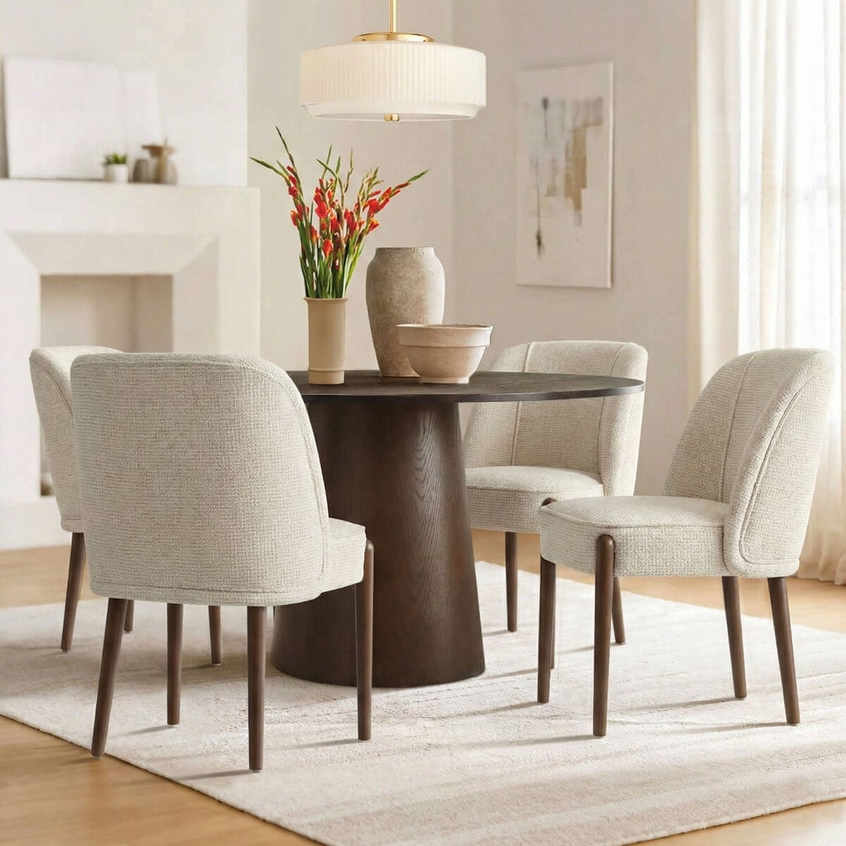 Upholstered Dining Chairs with Wood Legs(Set of 4)
