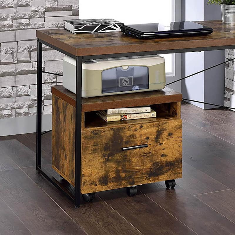 Weathered Oak and Black 1-Drawer File Cabinet - Black+Brown