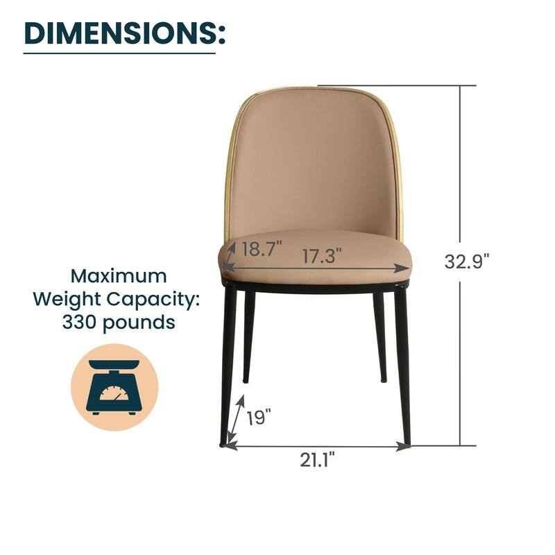 Tule Modern Velvet, Leather, or Suede Fabric Upholstered Dining Chair with Metal Legs for Home, Cafe, Restaurant (Set of 2)