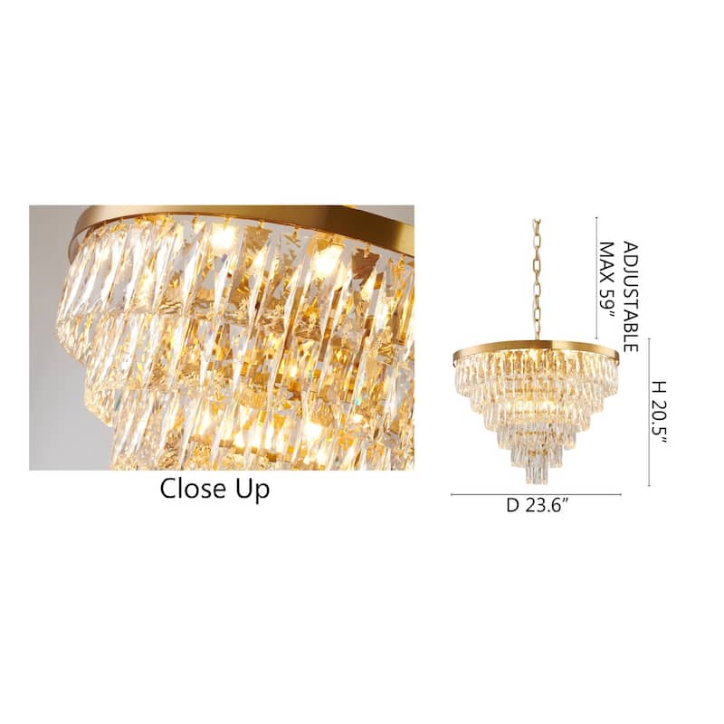 Six Tiers Gold Metal Chandelier With Clear Crystal Accents