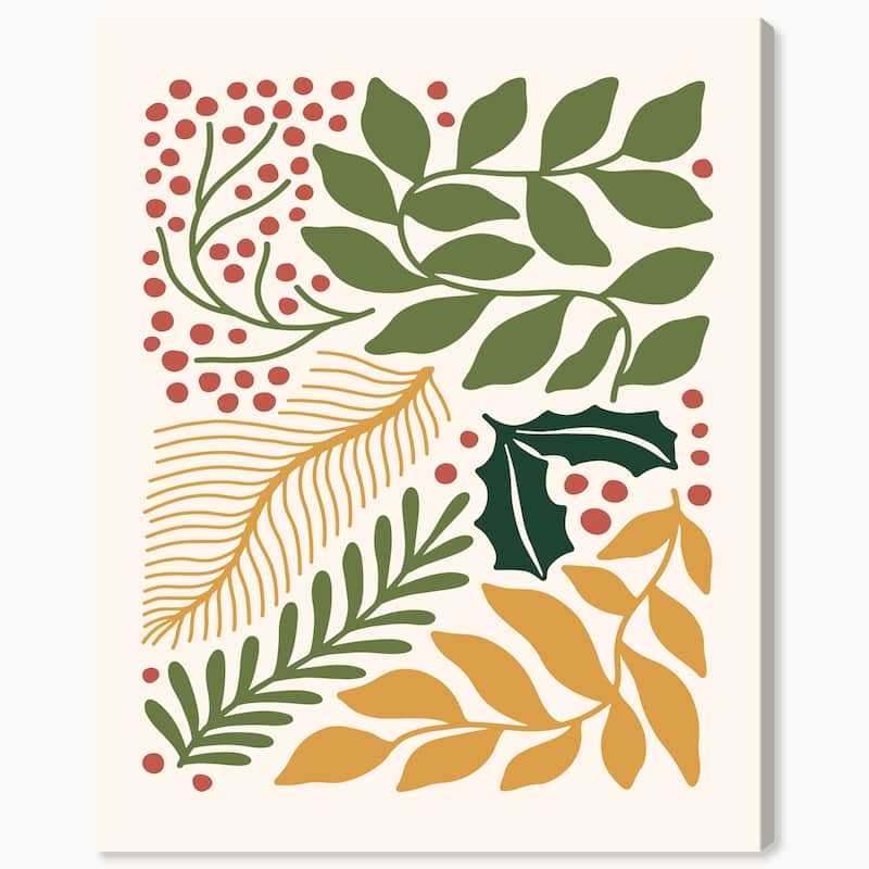 Wynwood Studio Canvas Holiday and Seasonal Fresh Leaves Greetings Season Gold Modern & Contemporary Wall Art Canvas Print