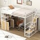 preview thumbnail 1 of 10, White+Natural Industrial Metal Full Loft Bed with Shelf, Storage Staircase and Wardrobe Locker White+Natural