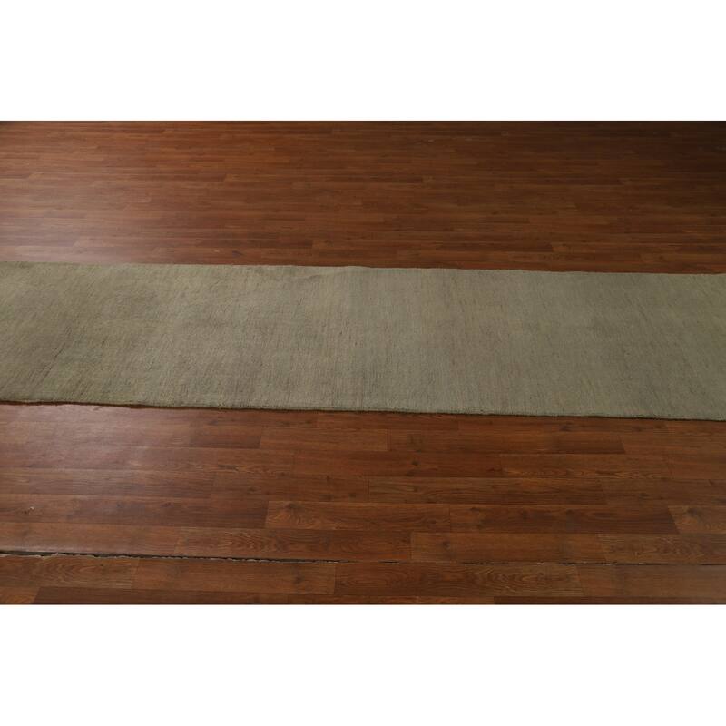 Hand Knotted Oriental 100% Wool Carpet Modern Modern Beige & Ivories Gabbeh Runner Rug - 11' 0'' X 2' 7''