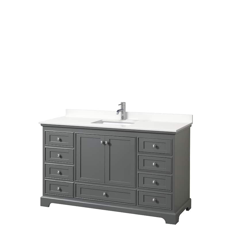 Deborah 60-inch Single Vanity, Quartz Top - Dark Gray, Chrome Trim, White Quartz Top