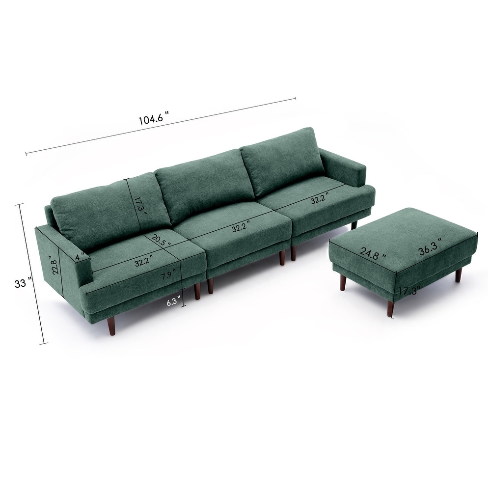 flyout slide 7 of 51, MCombo Sectional Couch Sofa 3-Seat Small Upholstered Modern Sofa with Ottoman Convertible Modular Couch Set