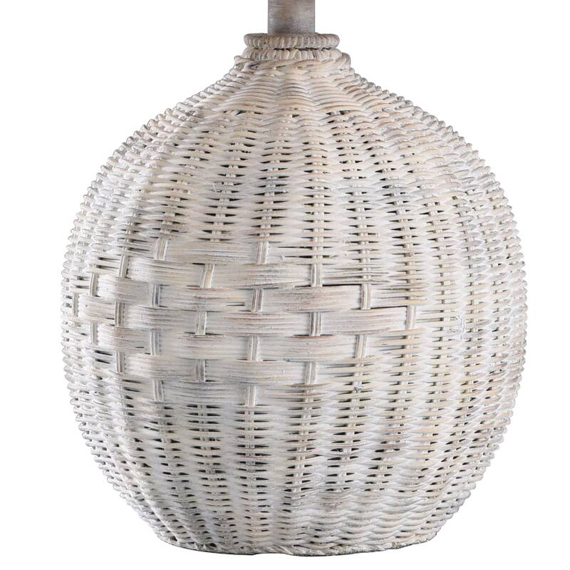 Piper's Harbor Rattan Table Lamp - Whitewash Finish - Seagull Print Shade