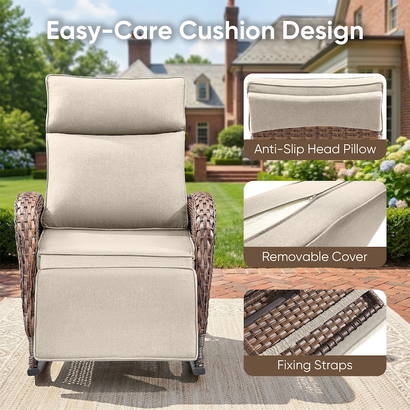 Pocassy Versatile Outdoor Recliner Rocker Chair with Thick Cushion