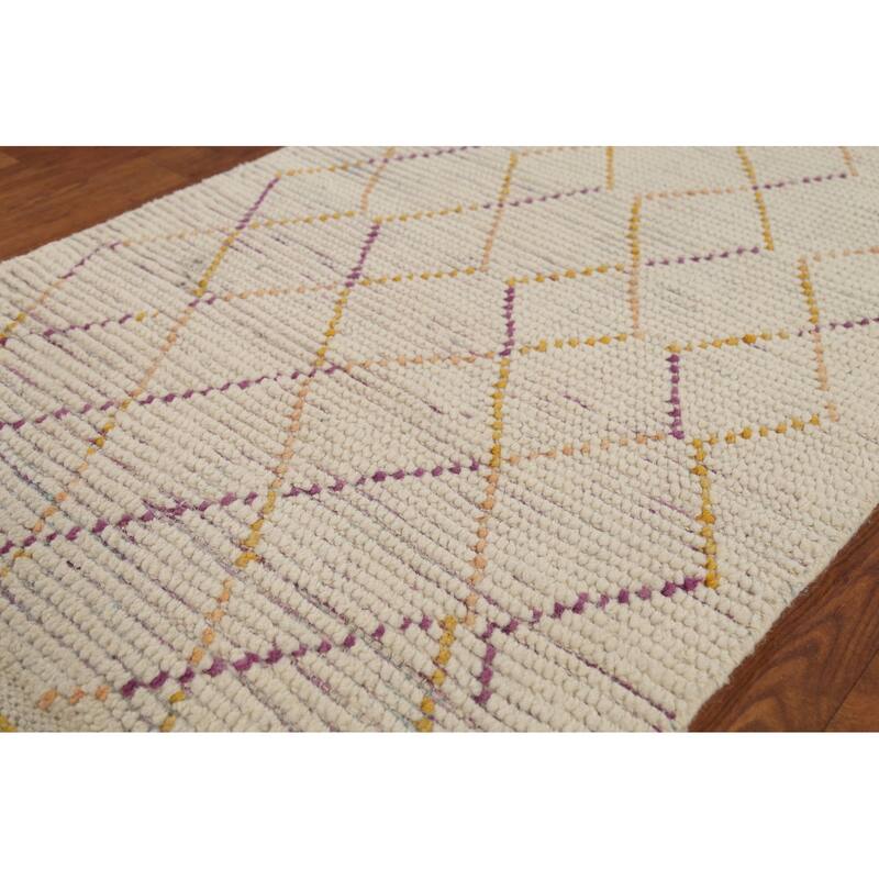 Trellis Moroccan Runner Rug Hand-Knotted Wool Carpet - 2'6"x 12'6"
