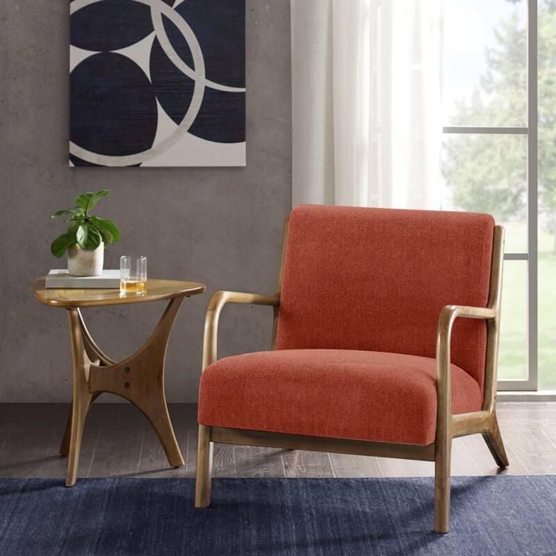Roomfitters Mid-Century Lounge Chair with Solid Wood Frame, Upholstered Accent Seating, Living Room Chair