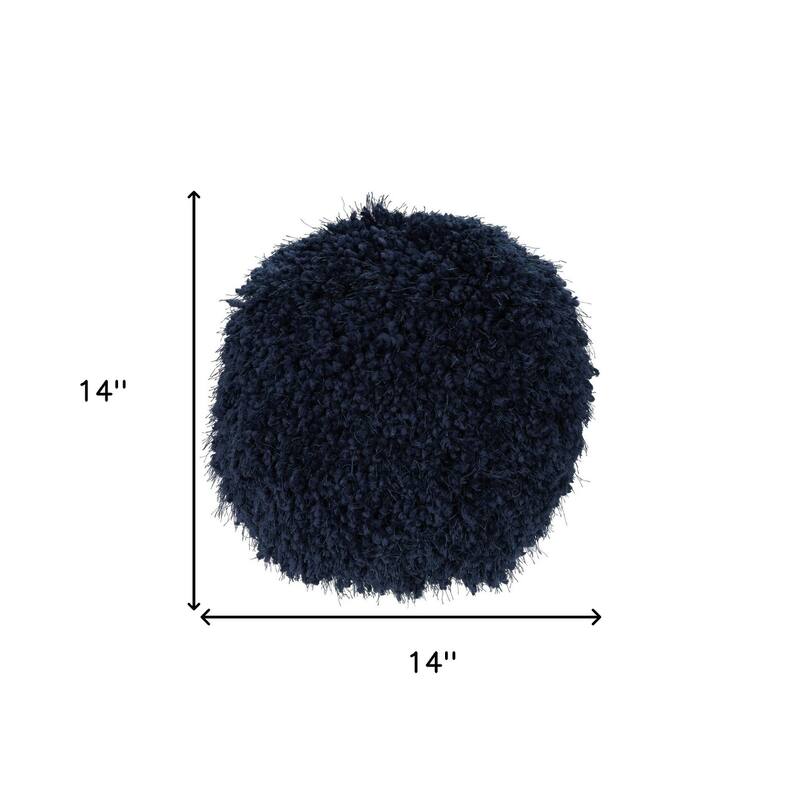 HomeRoots 14" X 14" Navy Blue Round Shag Throw Pillow