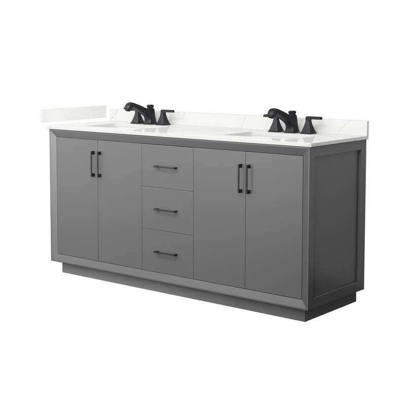Wyndham Collection WCF414172D-QTZ-US3MXX Strada 72" Free Standing - Dark Gray / Giotto Quartz Top / Matte Black