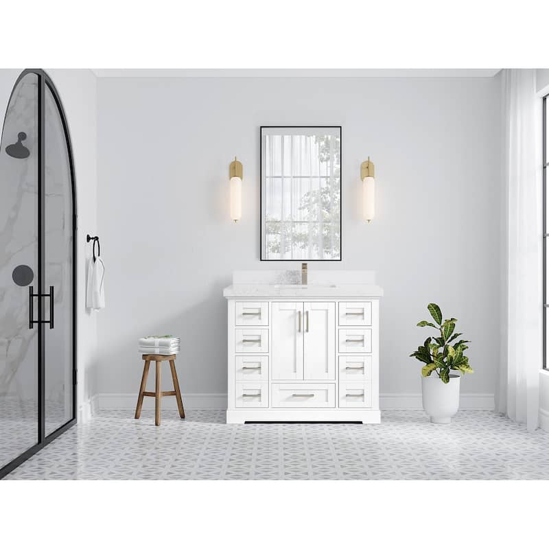 Willow Collection 42 in W x 22 in D x 36 in H Boston Single Bowl Sink Bathroom Vanity with Countertop - 2"Empira White - White