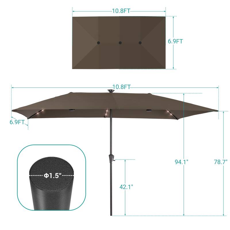 BONOSUKI 11x7/10x6.5ft Solar LED Double-Sided Patio Umbrella with Large Canopy Outdoor Table Umbrella