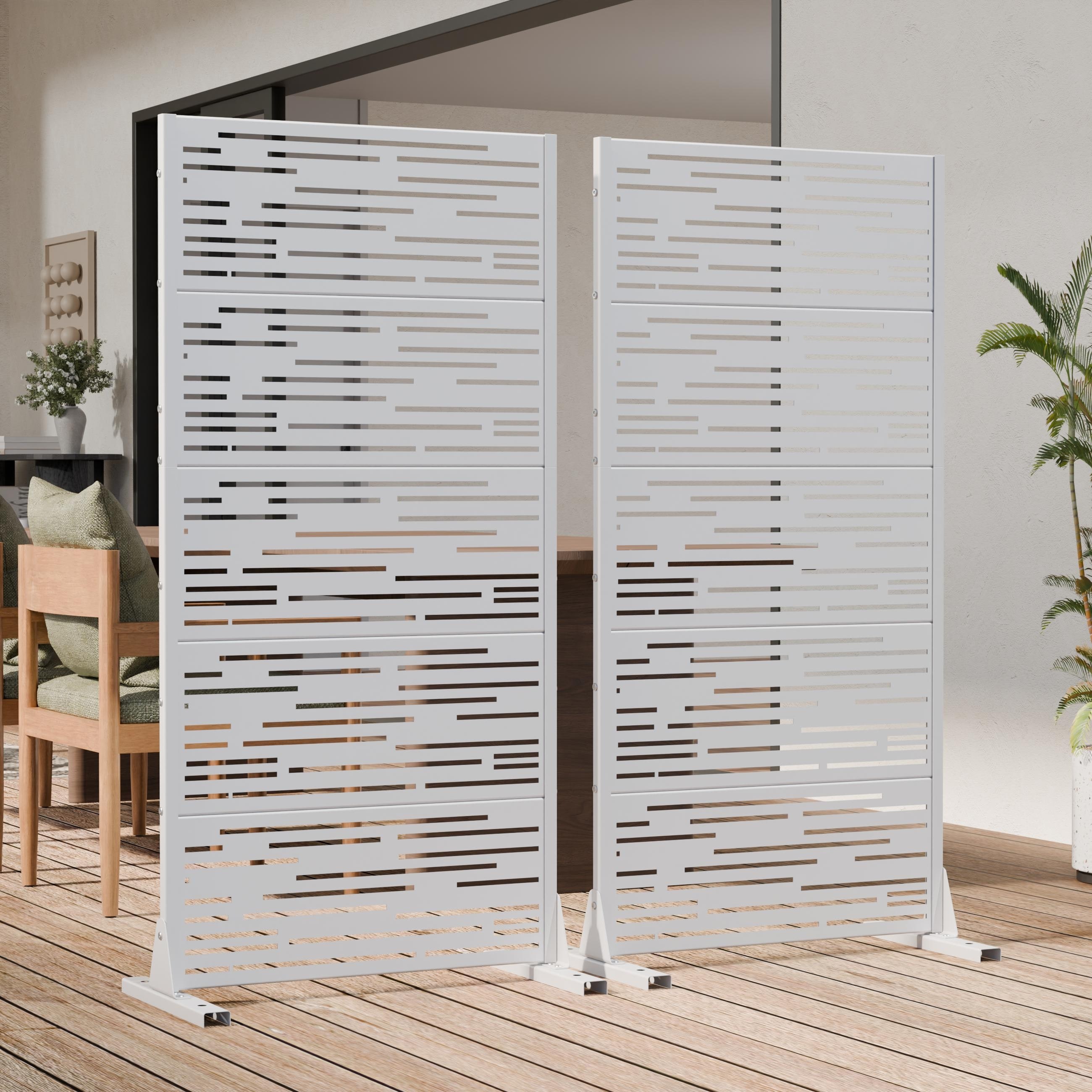 Lagom Yard Outdoor 2 Panels Metal Freestanding Privacy Fence for Deck Poolside Garden Backyard