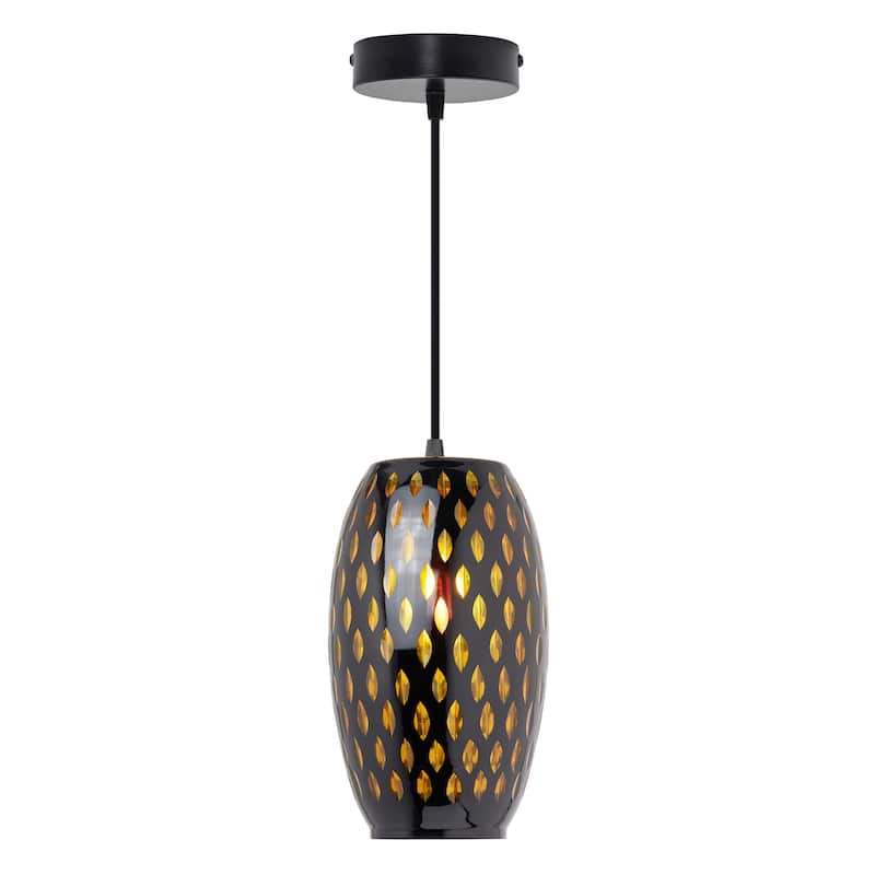 Adriana River of Goods Black Metal and Amber Glass 6-Inch Pendant Light with Adjustable Hanging Cord - 6" x 6" x 70.75" - 6" x 6" x 70.75" - Black/Amber