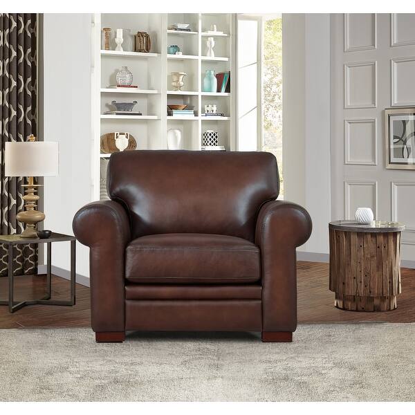 Hydeline Brookfield Top Grain Leather Chair With Feather, Memory Foam