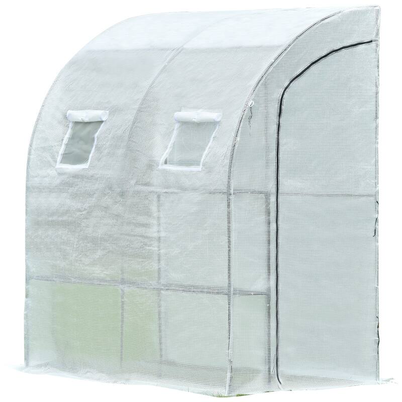 Aoodor Lean-to Walk-in Greenhouse with Shelf and Durable PE Cover - 6.3 x 3.3 x 7.2 ft