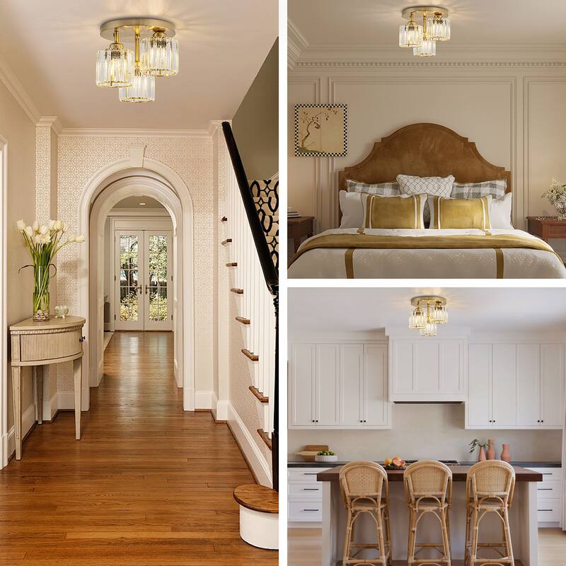 Starsky 3-Light Modern Glass Crystal Semi Flush Mount Ceiling Light