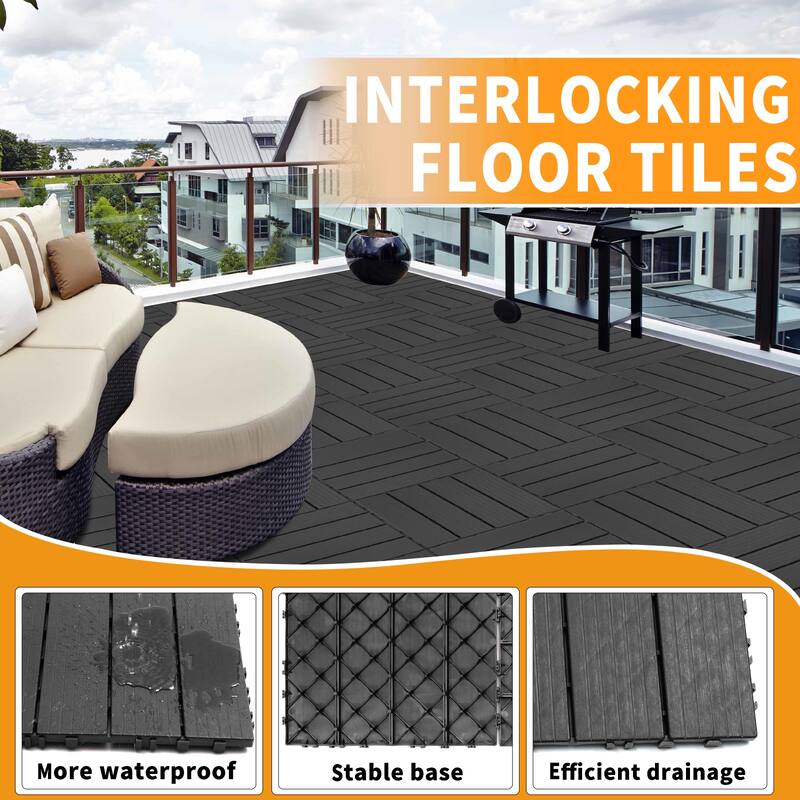 Plastic Interlocking Deck Tiles, 12.00"x12.00"(Pack of 44), Patio Flooring Outdoor Waterproof All Weather Use