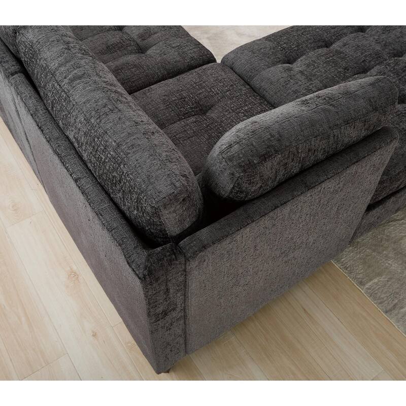 128" Chenille U-Shaped Modular Sectional Sofa with Storage Ottoman, Pocket Spring Support, and 6-Seat Configurable Design