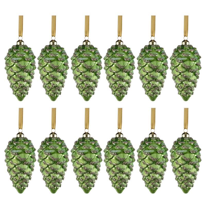 Wolly Glass Pine Cone Hanging Ornaments, Set of 12 - 6"