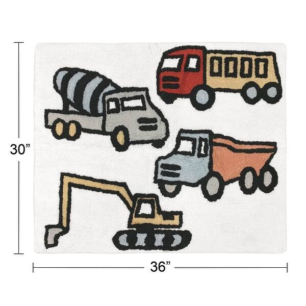 Construction Truck Collection Accent Floor Rug (2.5' x 3') - Grey Yellow Orange Red and Blue Transportation Zone Vehicles