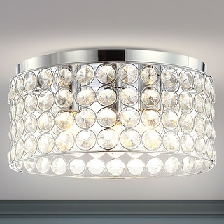 Evelyn 15" 3-Light Crystal/Metal LED Flush Mount, Chrome by JONATHAN Y