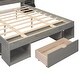 preview thumbnail 5 of 7, Queen Size Solid Pine Wood Platform Kids Bed Frame with Multi-Storage Headboard, Large Drawer, and Open Shelves, Grey
