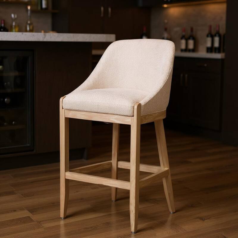 HomeRoots 31" Beige and Natural Fabric and Solid Wood Bar Height Bar Chair - Bar Height - Beige - Single