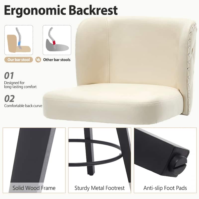 27.5" Faux Leather Upholstered Swivel Counter Height Bar Stool with Wooden Frame, Set of 1/2/3/4