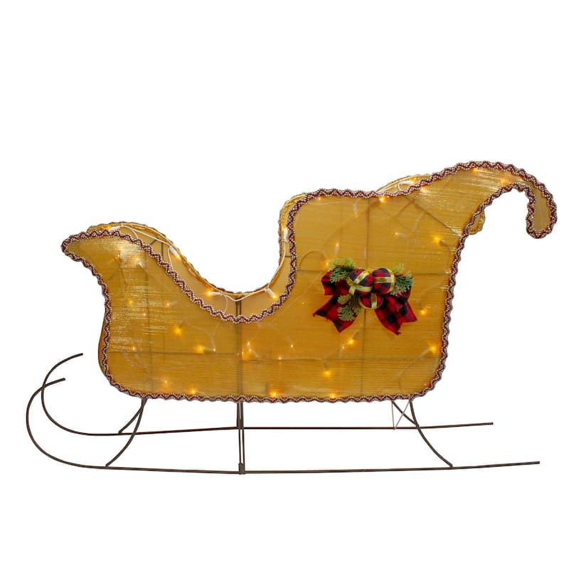 Lighted Gold Shiny Christmas Sleigh Outdoor Yard Decoration 36-inch - 36"