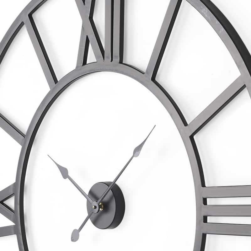 HomeRoots 42" Black Iron Analog Round Wall Clock - 42.13 in. x 42.13 in. x 2.17 in.