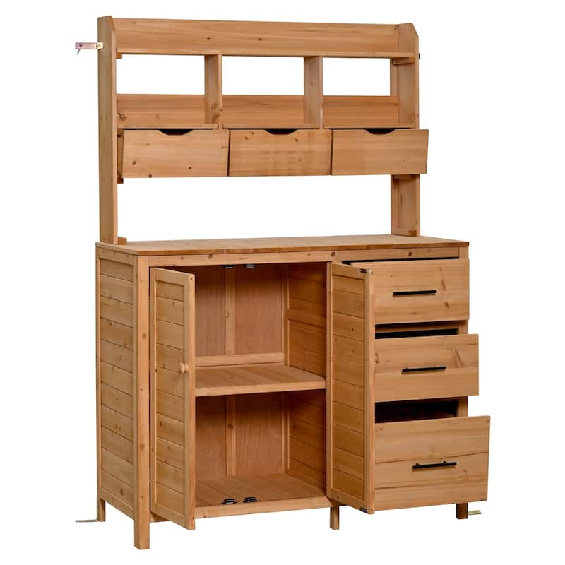 45" Farmhouse Patio Potting Bench Garden Workstation with 6 Drawers & Cabinet - Black