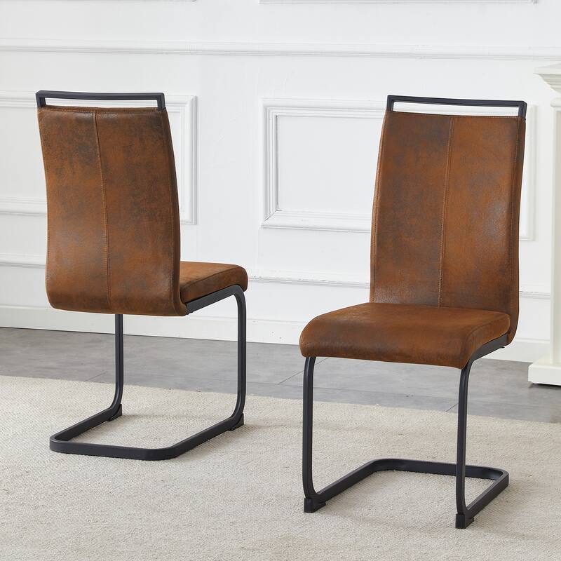 Retro-style Dining Chairs: Suede-like Tech Fabric, Sturdy Metal Legs – Ergonomic Arc Backrest, Reinforced Frame,