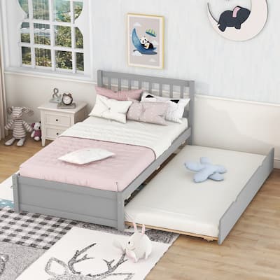 Nestfair Modern Design Wooden Twin Size Platform Bed Frame with Trundle