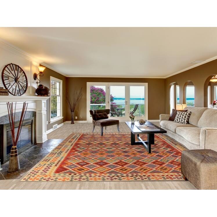 Reversable Kilim Oriental Area Rug Bedroom Flatweave Wool Carpet - 10'0"x 13'0"